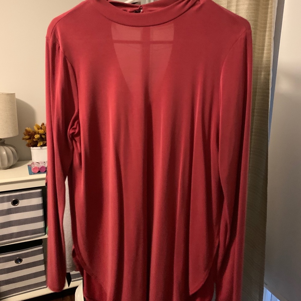 Red long sleeve open back detail women’s shirt